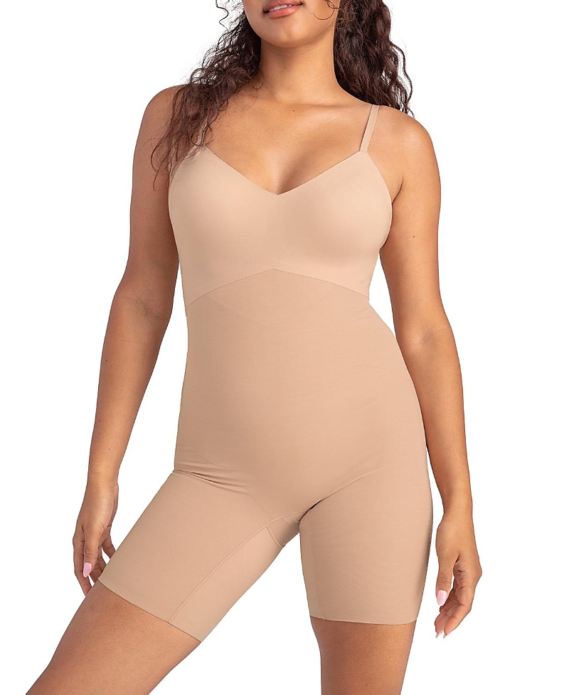 Honeylove Superpower Mid Thigh Bodysuit In Sand