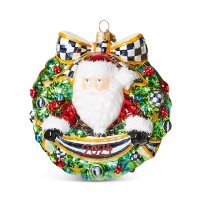 Mackenzie-Childs 2024 Santa Wreath Glass Ornament