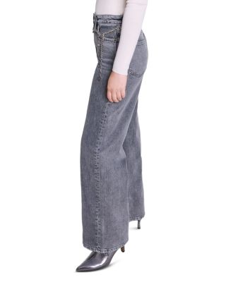 Belted Wide Leg Jeans in Grey
