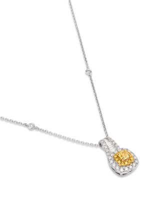 White & Yellow Diamond Halo Pendant Necklace in 14K Yellow & White Gold, 0.86 tcw