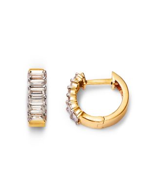 14K Yellow Gold Lab Grown Diamond Baguette Huggie Hoop Earrings