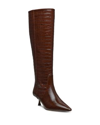 Stuart Weitzman - Women's Naomi 50 Pointed Toe Embossed Tall Kitten Heel Boots