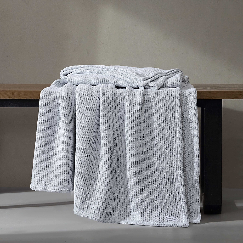 Calvin Klein Cotton Weave Ring Spun Blanket, Queen In Gray