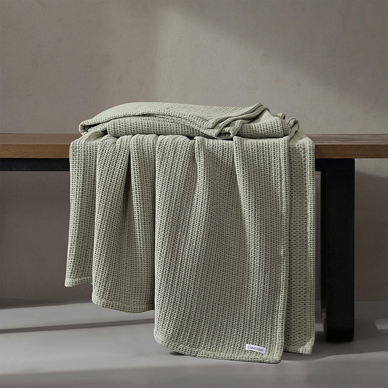CALVIN KLEIN COTTON WEAVE RING SPUN BLANKET, QUEEN