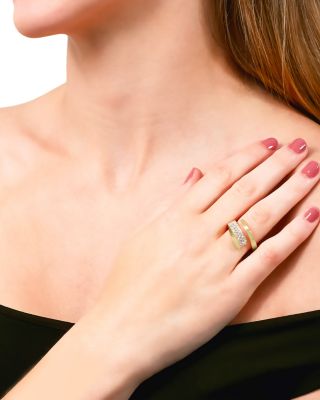 18K Yellow Gold Like Diamond Pav&eacute; Bypass Ring - Exclusive, Italy Campaign