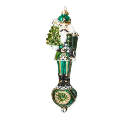 Mackenzie-Childs Emerald Luxe Nutcracker on Reflector Glass Ornament