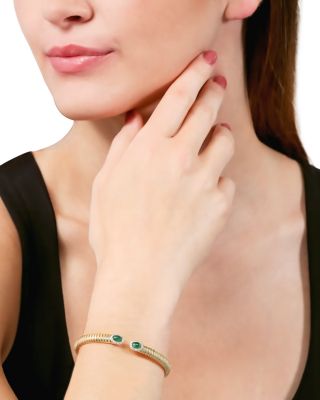 18K Yellow Gold Via Giardino Tubogas Domed Emerald Cabochon & Diamond Bracelet