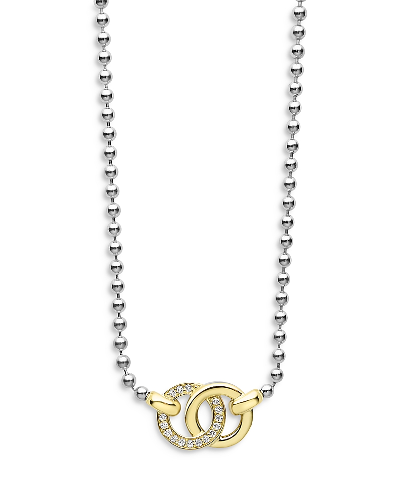 Lagos Signature Caviar Two-tone Interlocking Diamond Pendant Necklace In Gold/silver