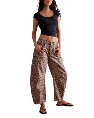  We The Free Good Luck Leopard Barrel Leg Jeans in Brown Sugar