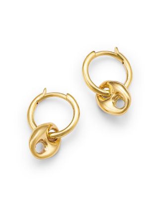 14K Yellow Gold Heavy Metal Mariner Link Dangle Small Huggie Hoop Earrings