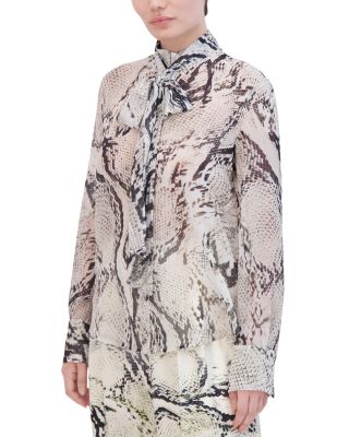 Bcbgmaxazria Printed Tie Neck Blouse