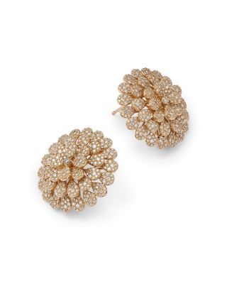 Diamond Pave Flower Stud Earrings in 14K Yellow Gold, 3.00 tcw 