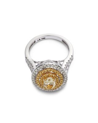 Limited Edition White & Yellow Diamond Oval & Round Halo Ring in 18K Yellow Gold & White Gold 