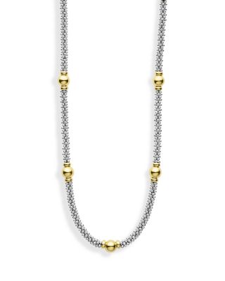 LAGOS - 18K Yellow Gold & Sterling Silver Signature Caviar Two Tone Station Necklace, 18"