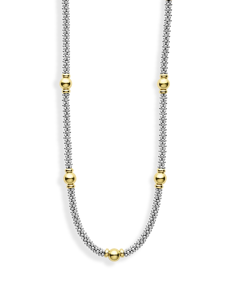 Lagos Signature Caviar Bead Station Necklace In Silver/gold