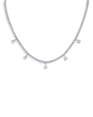 Kenneth Jay Lane Pear Shape Charm Cubic Zirconia Tennis Necklace in Rhodium Plated, 17