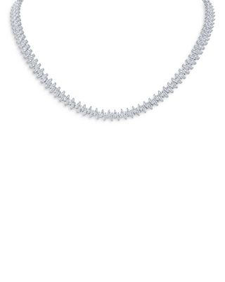 Kenneth Jay Lane - Alternating Marquise Cut Cubic Zirconia Tennis Necklace in Rhodium Plated, 16"