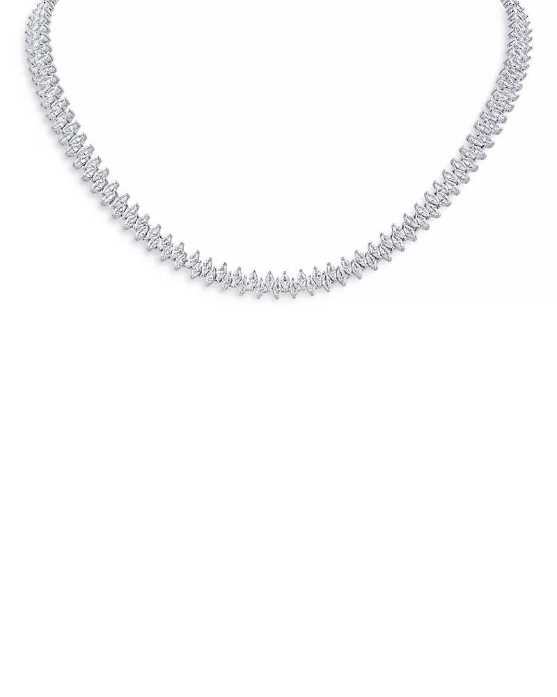 Kenneth Jay Lane Alternating Marquise Cut Cubic Zirconia Tennis Necklace in Rhodium Plated, 16