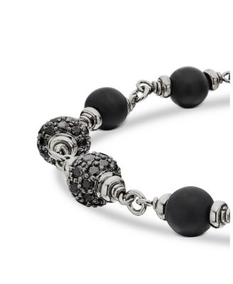 Men's Spiritual Beads Onyx & Black Diamond Pav&eacute; Rosary Style Bracelet in Sterling Silver