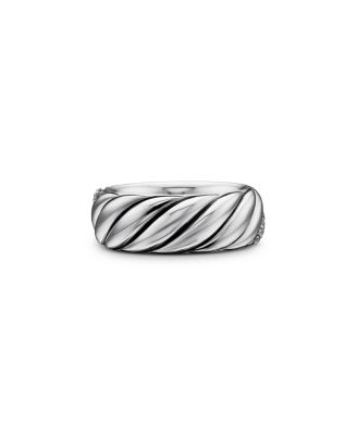 Sterling Silver Faceted Diamond Pav&eacute; Ring