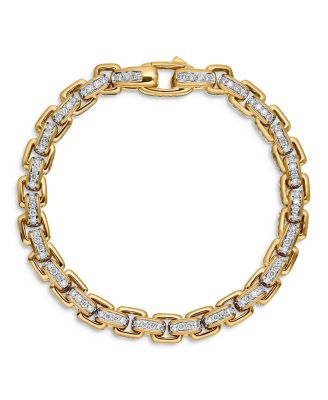 Men's Box Chain Bracelet in 18K Yellow Gold with Diamonds, 7.3mm