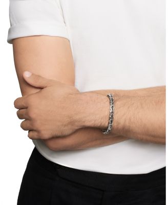 Men's Box Chain Bracelet in Sterling Silver with Black Diamonds, 7.3mm