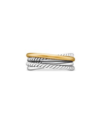 David Yurman - Crossover Band Ring in Sterling Silver with 18K Yellow Gold, 6.8mm