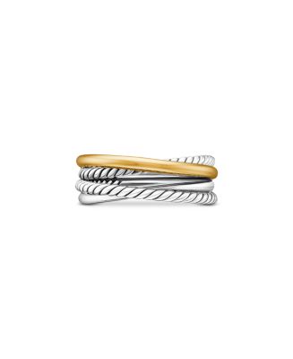■David Yurman■クロスオーバースターリングシルバーリング Double X Crossover Ring in Sterling Silver with 18K Yellow