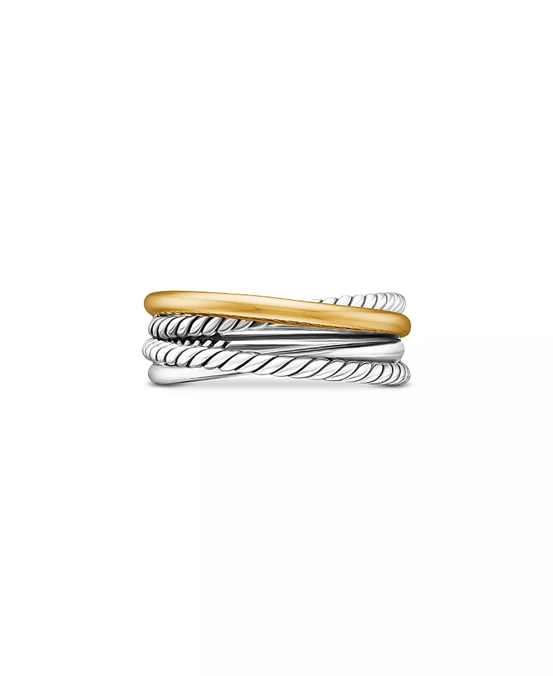 Crossover Band Ring in Sterling Silver with 18K Yellow Gold, 6.8mm
