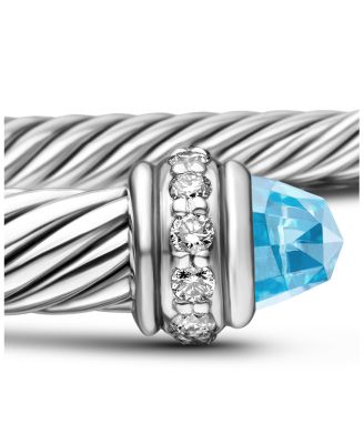 Sterling Silver Cable Classic Bracelet with Blue Topaz & Diamonds