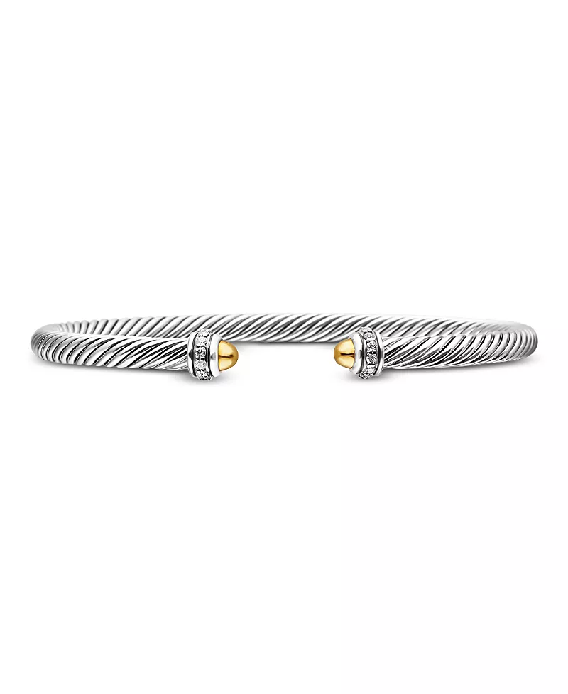 David Yurman Sterling Silver & 18K Yellow Gold Cable Classic Bracelet with Diamonds