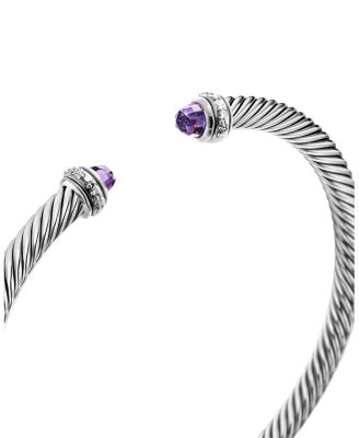 Sterling Silver Cable Classic Bracelet with Gemstones & Diamonds, 4mm