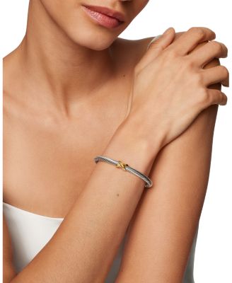 X Classic Cable Station Bracelet in Sterling Silver with 14K Yellow Gold, 5mm