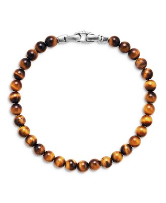 Men's Spiritual Beads Bracelet in Sterling Silver with Tigers Eye, 6mm