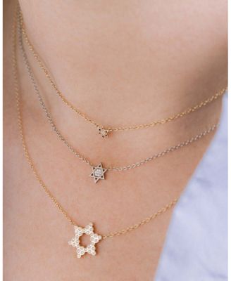 14K Yellow Gold Diamond Bezel Star of David Pendant Necklace, 14-16"