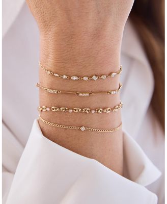 14K Yellow Gold Princess Diamonds Diamond Solitaire Curb Chain Bracelet, 0.06 tcw