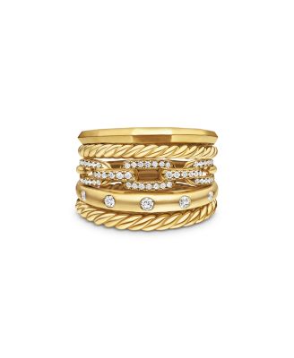 Stax Five Row Ring in 18K Yellow Gold with Diamonds, 15mm
