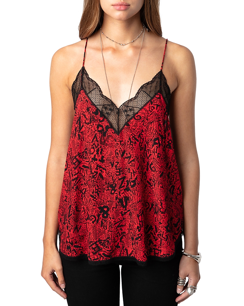 Zadig & Voltaire Womens Crimson Christy Lace-embroidered Graphic-print Woven Camisole In Crimson