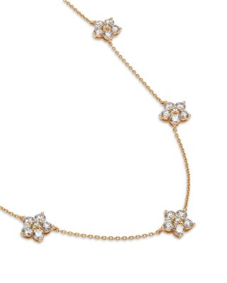 14K Yellow Gold Floral Lab Grown Diamond Station Necklace, 16"