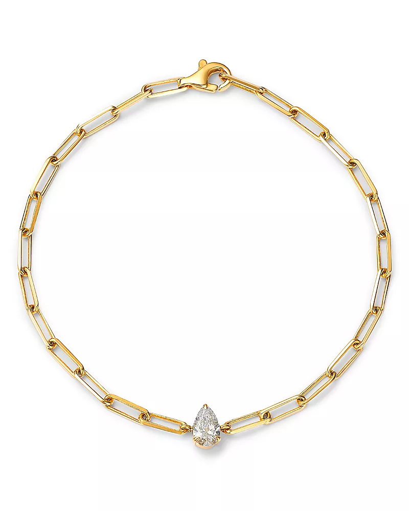 Lumeniri 14K Yellow Gold Pear Lab Grown Diamond Paperclip Bracelet