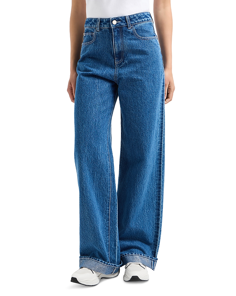 Shop Emporio Armani High Rise Wide Leg Jeans In Medium Blue