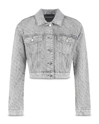 Emporio Armani Rhinestone Logo Cropped Denim Jacket 