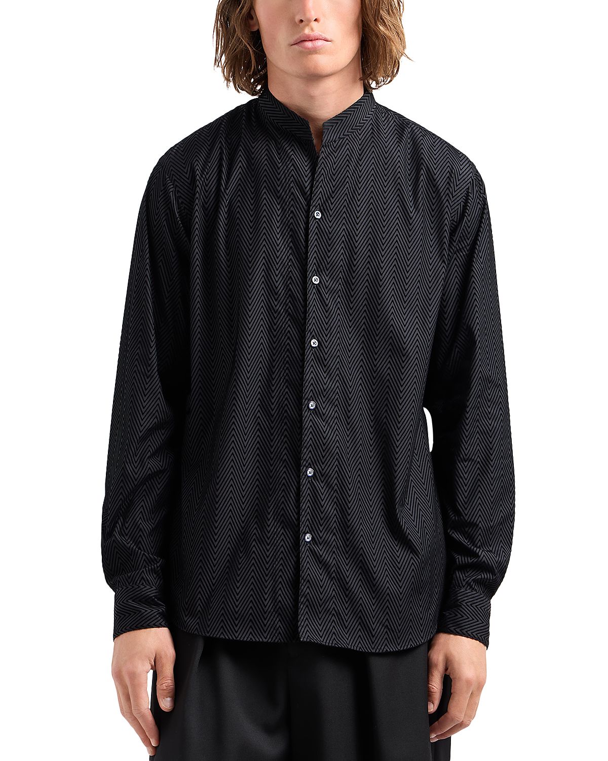 Emporio Armani Stretch Cotton Button Up Shirt with Guru Collar