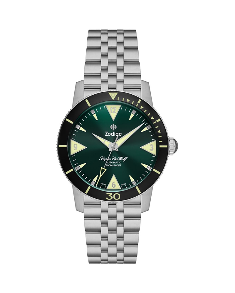 Zodiac Men's Super Sea Wolf Skin Diver Automatic Bracelet Watch, 39mm In Green/silver