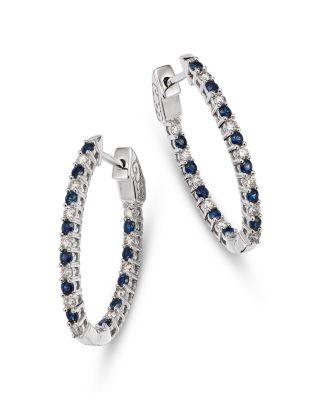 Bloomingdale's Fine Collection - 14K White Gold Blue Sapphire & Diamond Hoop Earrings