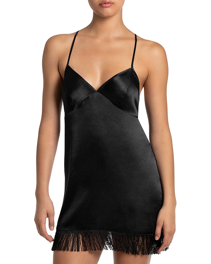 In Bloom By Jonquil Holland Fringe Trim Satin Chemise In Black