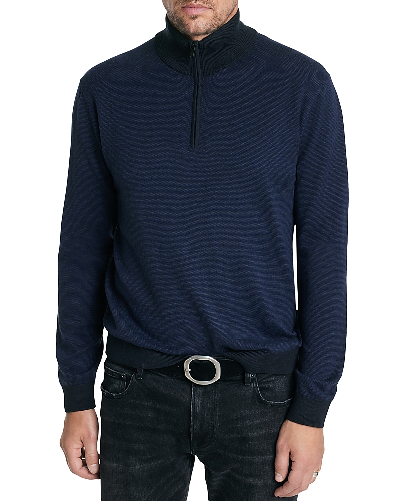 John Varvatos Grand Birdseye Half Zip Sweater In Navy