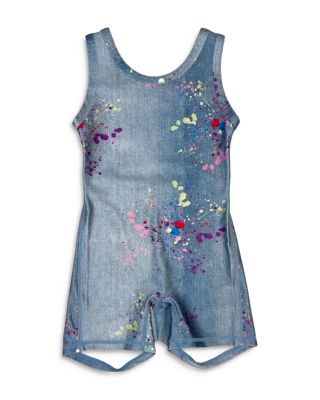 Girls' Slim Fit Stretch Denim Paint Splatter Leotard - Little Kid, Big Kid