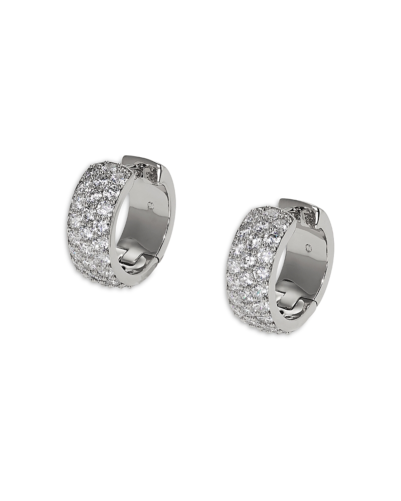 NADRI PAVE HUGGIE HOOP EARRINGS IN RHODIUM PLATED