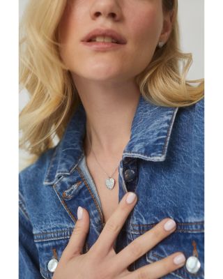 Cubic Zirconia Heart Pendant Necklace in Rhodium Plated, 16"-18" 